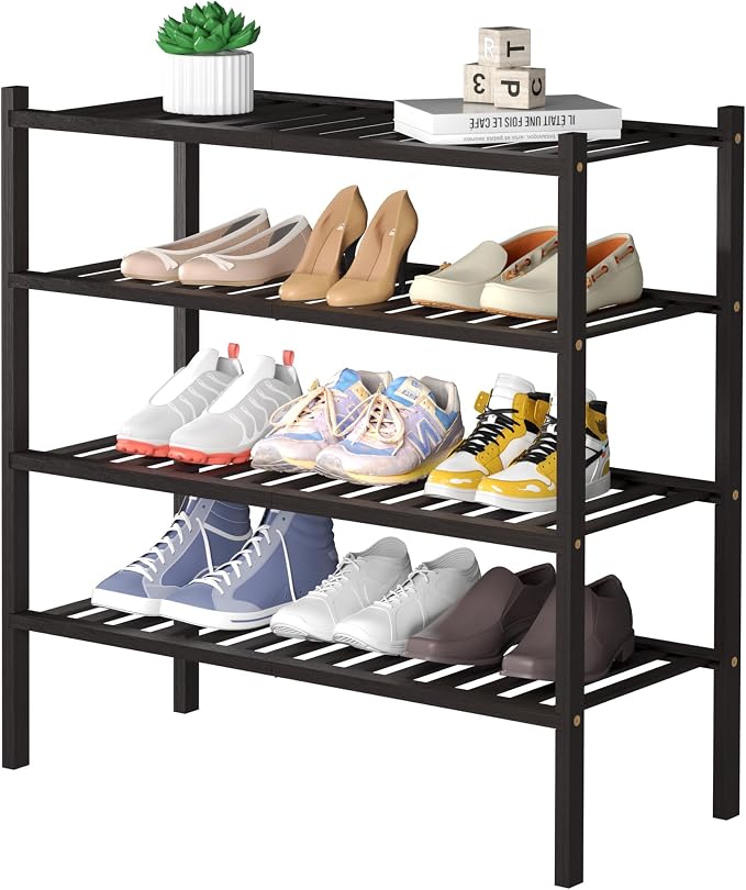 4 Tier Bamboo Shoe Rack for Closet Free Standing Wood Shoe Shelf for Entryway by ROMGUAR+CRAFT
