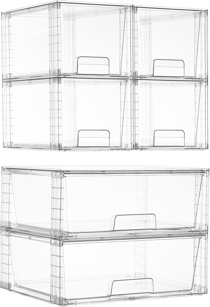 Vtopmart 6 Pack Stackable Storage Drawers, Easily Assemble Clear Plastic by Vtopmart