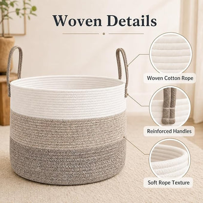 JMvicyroam 65L Extra Large Machine Washable Cotton Rope Blanket Basket | - Image 3