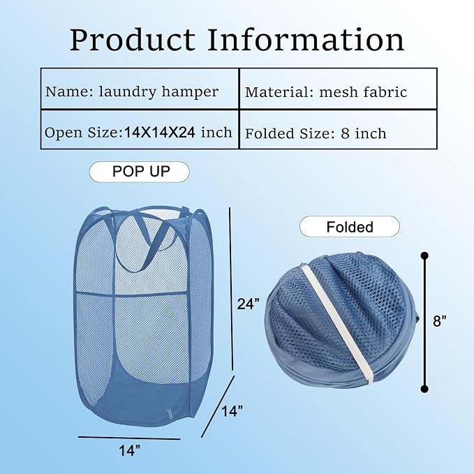 Mesh Pop Up Laundry Hamper for Cruise, Collapsible Laundry Basket Foldable - Image 7