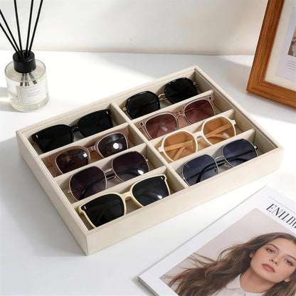 Sunglass Organizer, 8 Grids Beige Velvet Glasses Tray - Image 4