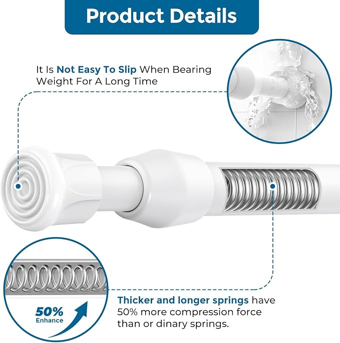 AIZESI Spring Tension Curtain Rods Short Tension Rod | Adjustable, No Drilling - Image 5