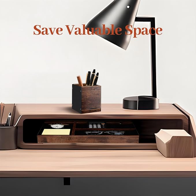Wooden Desk Tray with Integrated Pen Holder, Luxury Office Organizer - Image 6
