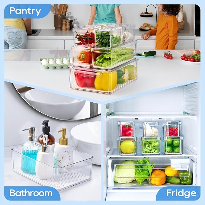 14 Pack Fridge Organizers and Storage, Plastic Material, - Image 7