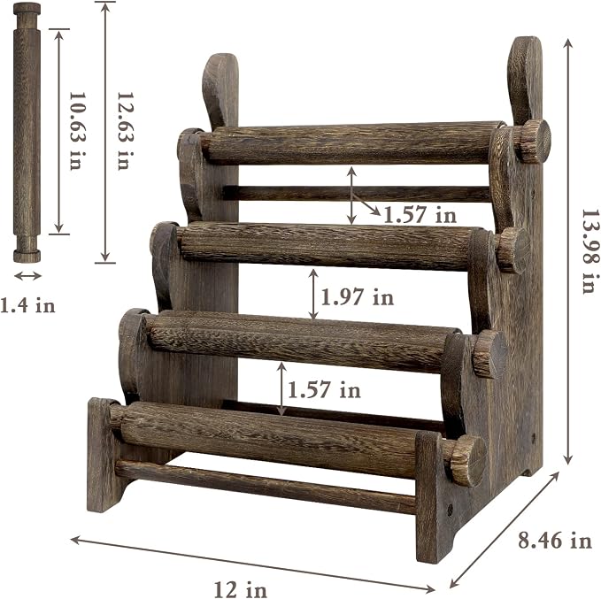 TOPNEW 4 Tier Wooden Bracelet Holder, Scrunchie Bangle Watch Necklace Display - Image 2