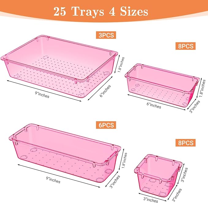 25 PCS Plastic Drawer Organizer Set, 4-Size Versatile Organizer Trays & storage - Image 2