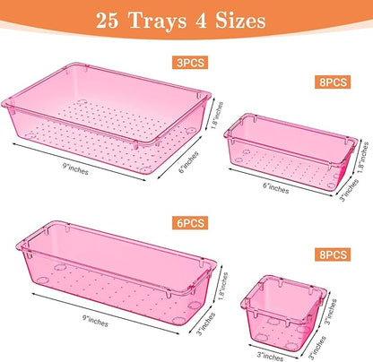 25 PCS Plastic Drawer Organizer Set, 4-Size Versatile Organizer Trays & storage - Image 2