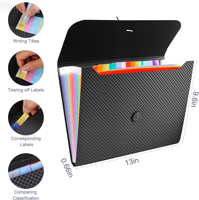 File Organizer, 13-Pocket Expanding Folder + Large Accordion Divider | Great - Image 3