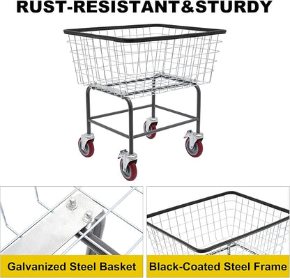 135L Wire Laundry Cart with Wheels, Heavy Duty Commercial Rolling Basket - Image 3