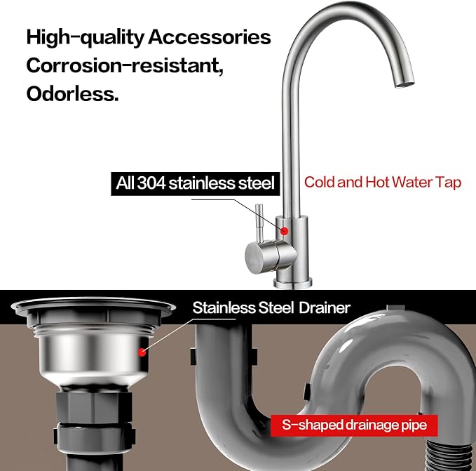 26" Freestanding Stainless Steel Utility Sink, Single Bowl Kitchen Sinks - Image 7