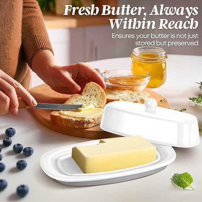 Flexzion Ceramic White European Butter Dish - Image 2
