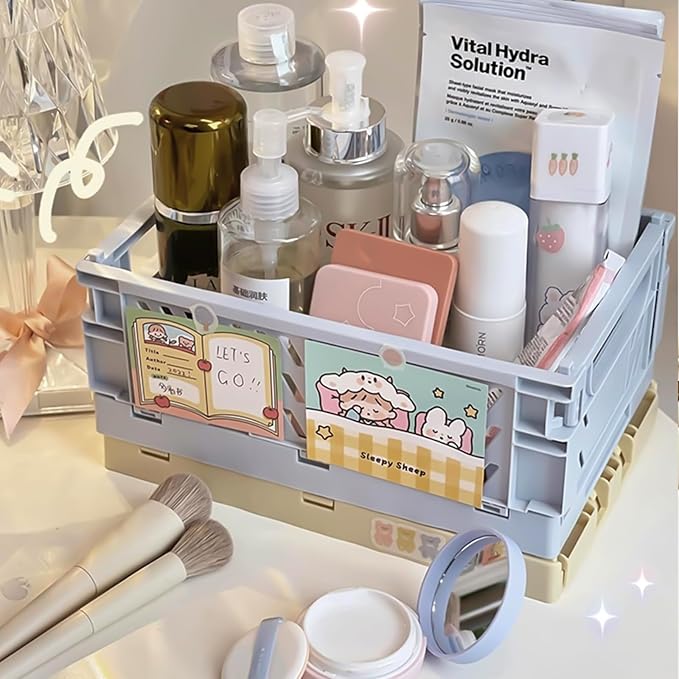 Small Pastel Plastic Storage Bins 2Pcs Foldable Pastel Crates Plastic Basket - Image 3