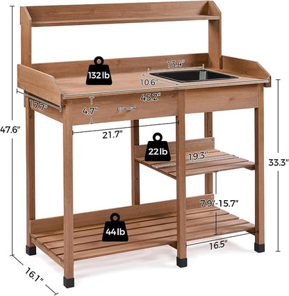 Topeakmart 45.2x17.7x47.6'' Potting Benches Outdoor Garden Potting Table Work - Image 5