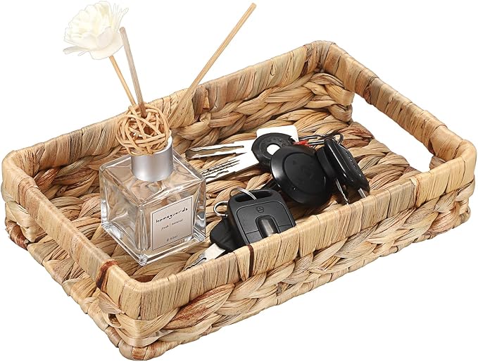 Hipiwe Small Keys Basket for Entryway Table Decorative Wicker Basket Tray Woven - Image 8