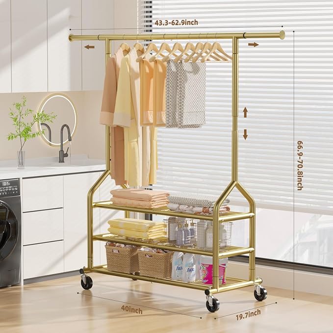 EAGMAK Heavy Duty Clothes Rack Load 688 LBS, Rolling Clothing Rack - Image 3