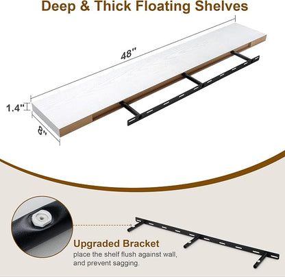 White Floating Shelves 48 Inch Long, 8 Deep Floating Shelves - Image 3
