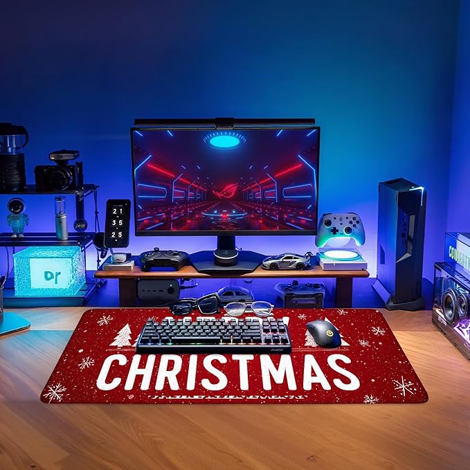 Merry Christmas Gaming Mouse Pad 31.5"x11.8"Desk Mat Anti-Slip Rubber Base & - Image 9