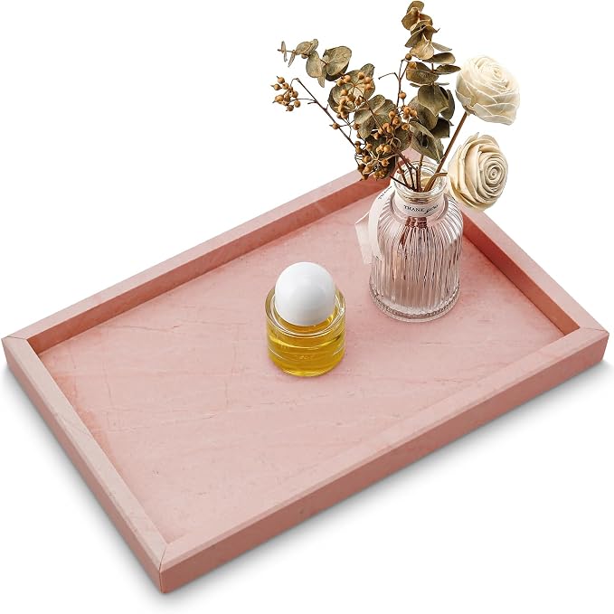 Real Natural Marble Tray for Bathroom, Kitchen and Desktop, Rectangle Genuine by Zilukar