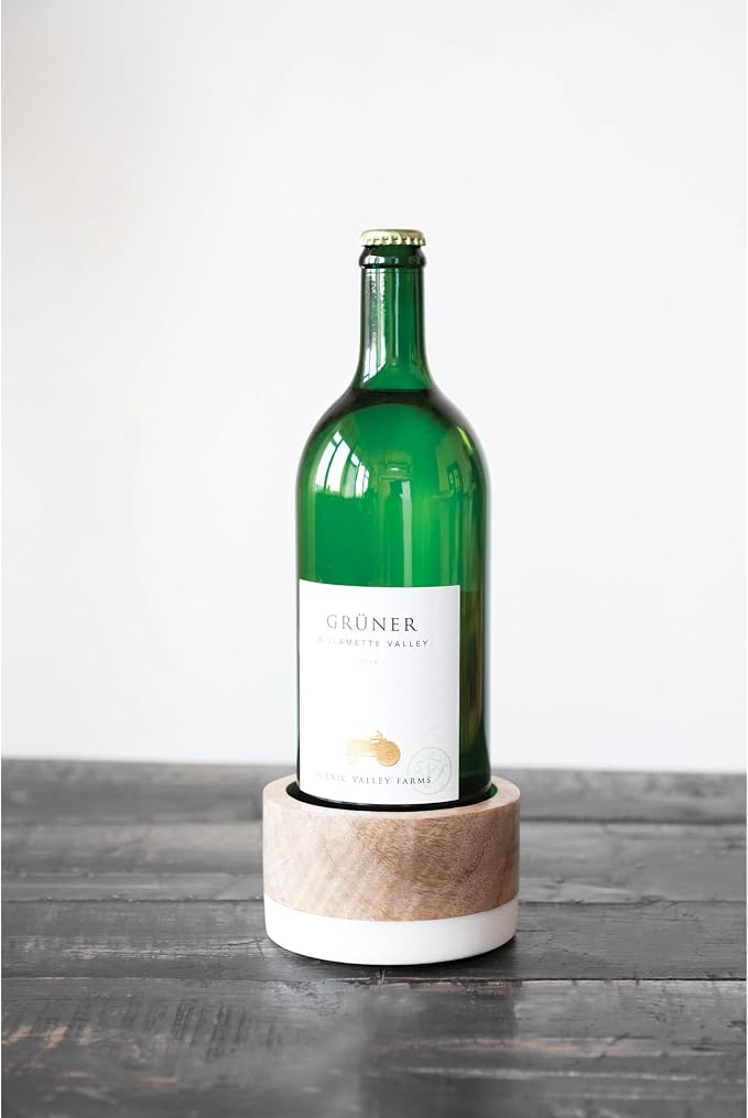 Creative Co-Op Mango Wood and Marble Bottle Holder - Image 8