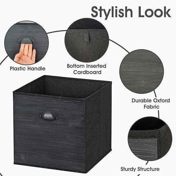 homyfort Faux Wood Grain Cube Storage Bins, 11x11 Inch Storage Cubes, Closet - Image 4