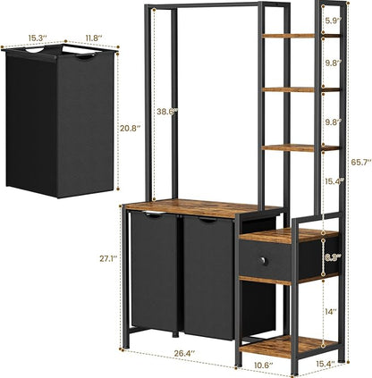 Laundry Hamper with Shelf, 5 Tiers Tall Laundry Basket Sorter with 2 Pull-Out - Image 3