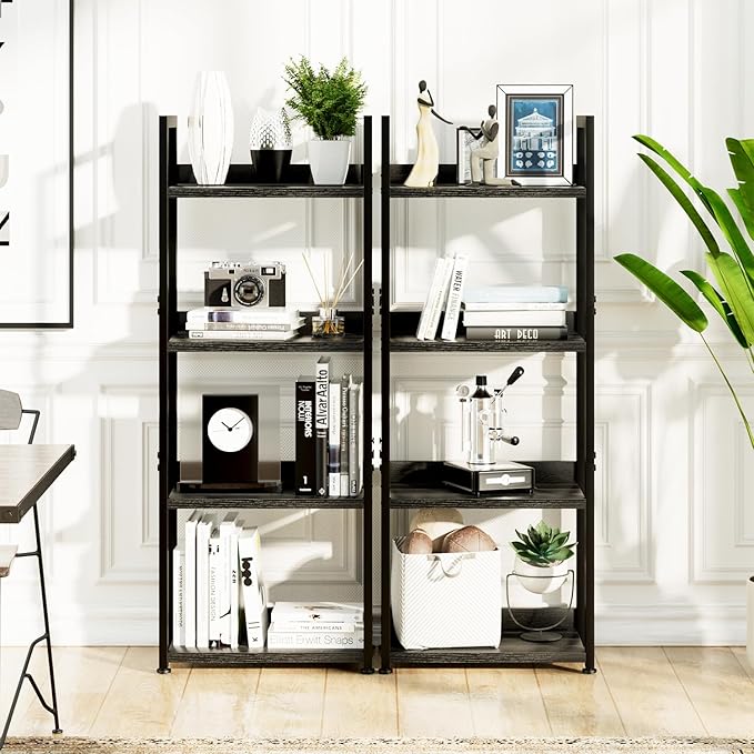 NUMENN Narrow Bookshelf, 4 Tier Freestanding Shelving Unit, Metal Frame & Wood - Image 4