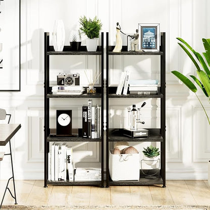 NUMENN Narrow Bookshelf, 4 Tier Freestanding Shelving Unit, Metal Frame & Wood - Image 4