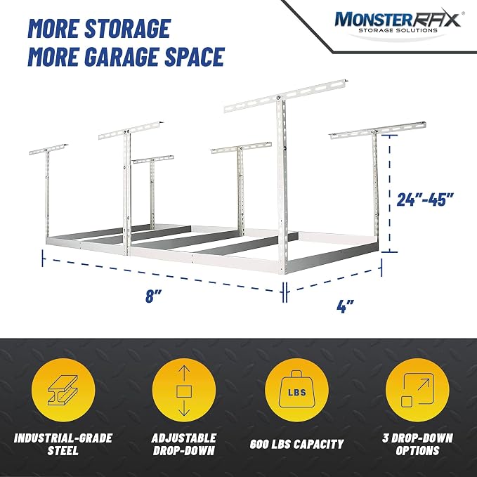 MonsterRax 4x8 Overhead Garage Storage Rack Frame Kit - Image 3
