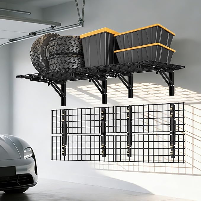 Folding Garage Wall Shelves, 660 lbs Capacity Space Saving Floating Racks - Image 2