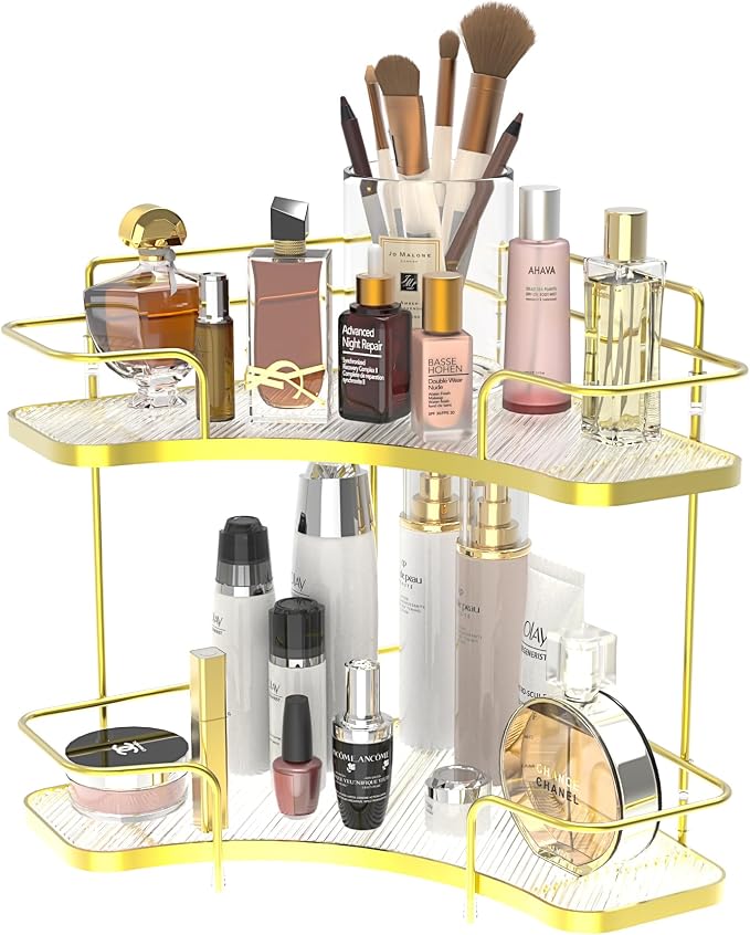 FOLLOWIN 2 Tier Bathroom Corner Countertop Organizer, Make Up Organizers and by FOLLOWIN