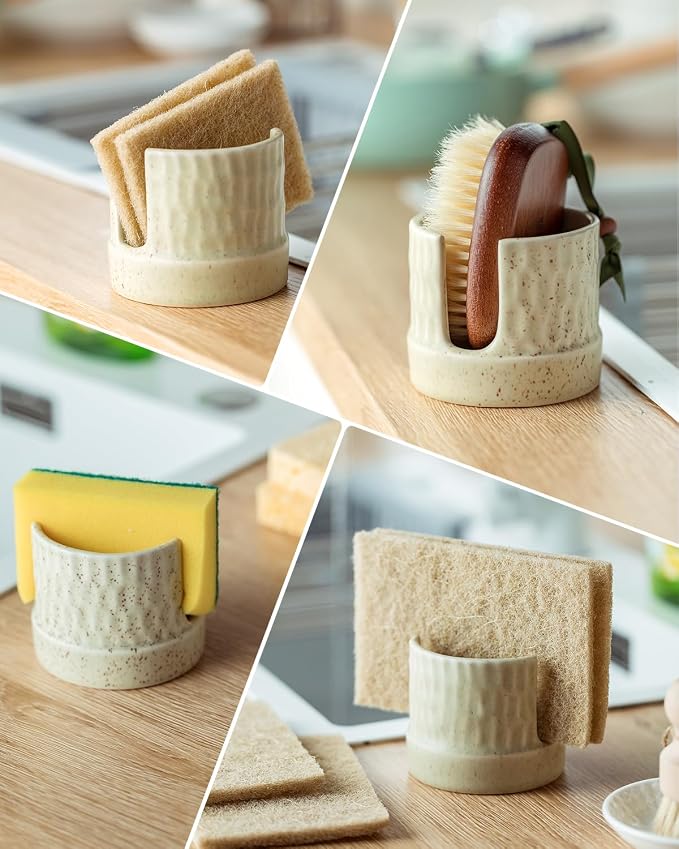 Kitchen Sponge Holder, Ceramics Sponge Dish Rack Sink Scrub Caddy - Image 6