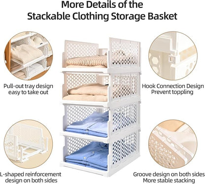 Pull-out Plastic Storage Basket, Stackable Closet Organizers Drawer Anti-Tipping - Image 4