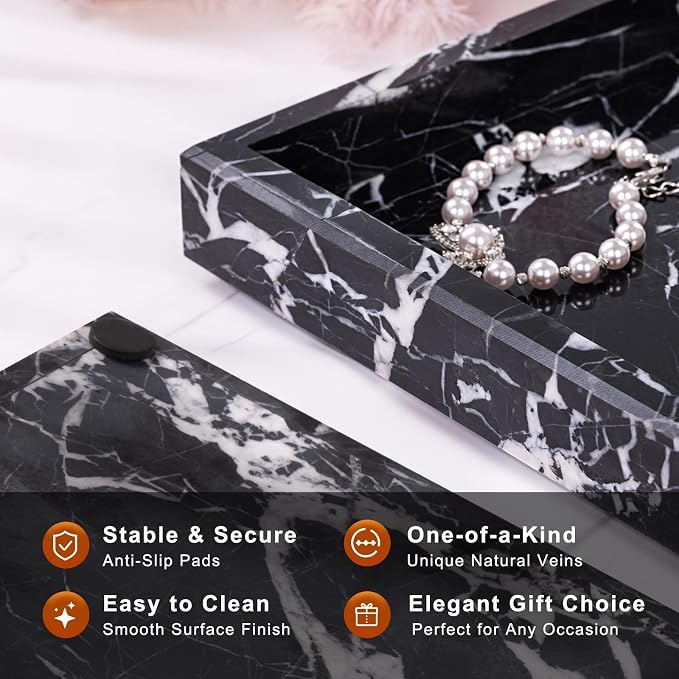 Marble Bathroom Tray for Countertop & Home Decor, Natural Decorative Marble - Image 2