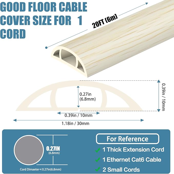 Floor Cord Covers for Wires 20FT Cable Hider Wire Cover Self Adhesive Cord - Image 2