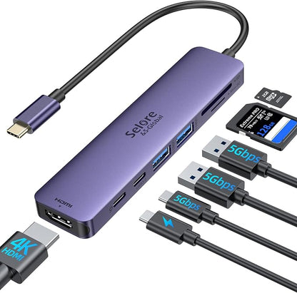 USB C Hub HDMI Adapter for MacBook Pro/Air, 7 in 1 USBC Dongle by SeloreS-Global