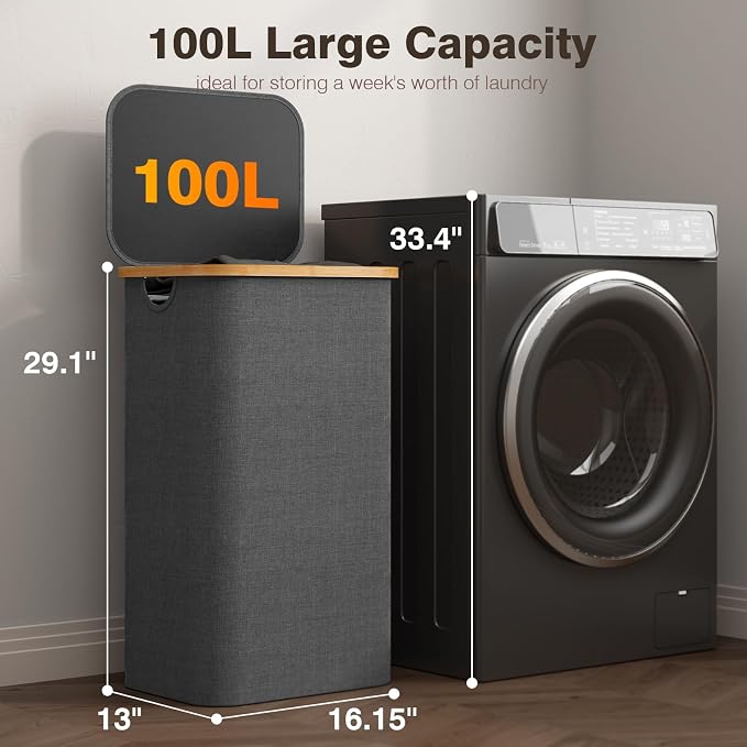 Bathola Laundry Hamper with Lid, Laundry Basket with Removable Bag, - Image 2