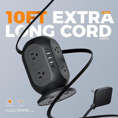 Surge Protector Power Strip Tower, TESSAN 10 ft Flat Extension Cord - Image 3