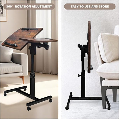 Overbed Table with Wheels Adjustable Height, Tiltable Desktop with Tray - Image 6