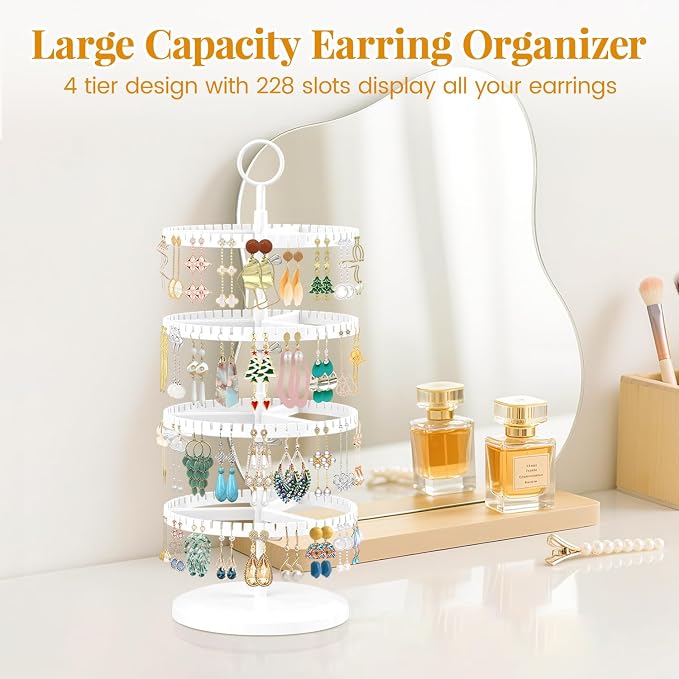 EsLuker.ly Earring Holder Organizer Rotating Stud Display Tree Rack, 4 Tier | - Image 3