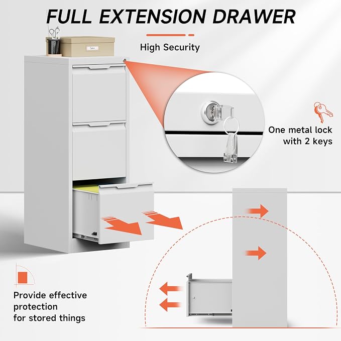 3 Drawer File Cabinet with Lock, Vertical Filing Cabinets - Image 3