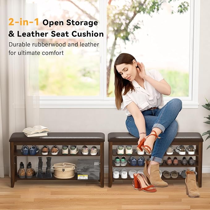 Taitiy Shoe Bench Storage Rubberwood - Image 3