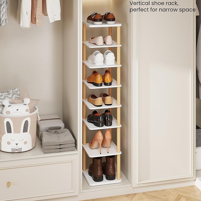 LUCKNOCK Vertical Shoe Rack, 8-Tier Tall Narrow Shoe Organizer - Image 5