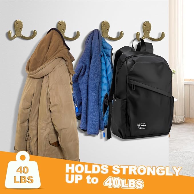 25 Pack Coat Hooks Wall Hooks for Hanging, Heavy Duty Double Prong Metal Hook - Image 3