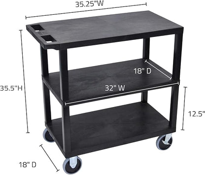 Luxor EC222HD-B Cart with 3 Flat Shelves - Image 3