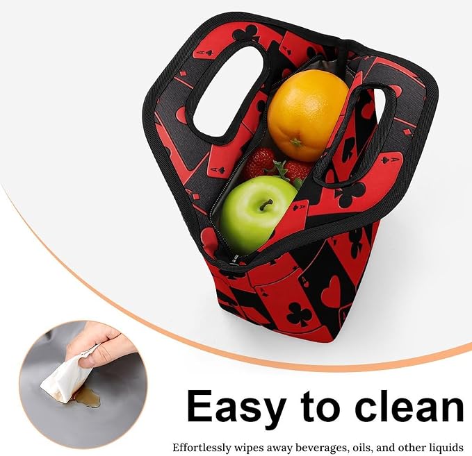 Playing Cards Red Black Ace Lunch Bag Cooler Bag Tote Bags | Reusable Portable - Image 3