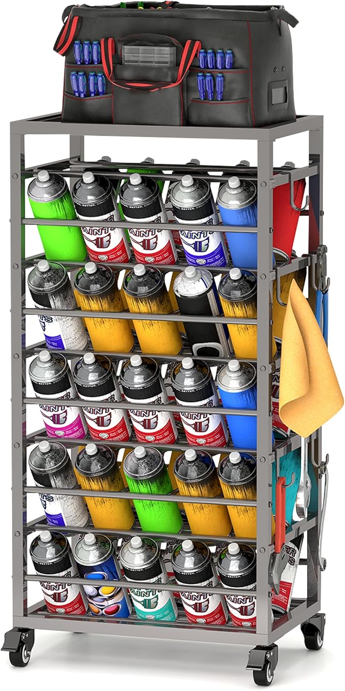 yeshine 50 Can Spray Paint Storage Rack, Metal Aerosol Storage Cart, Rolling by yeshine