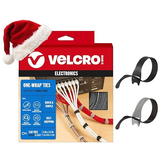 VELCRO Brand 150pk Cable Ties Value Pack, 8in | Stocking Stuffer Gifts by VELCRO%C2%AEBrand