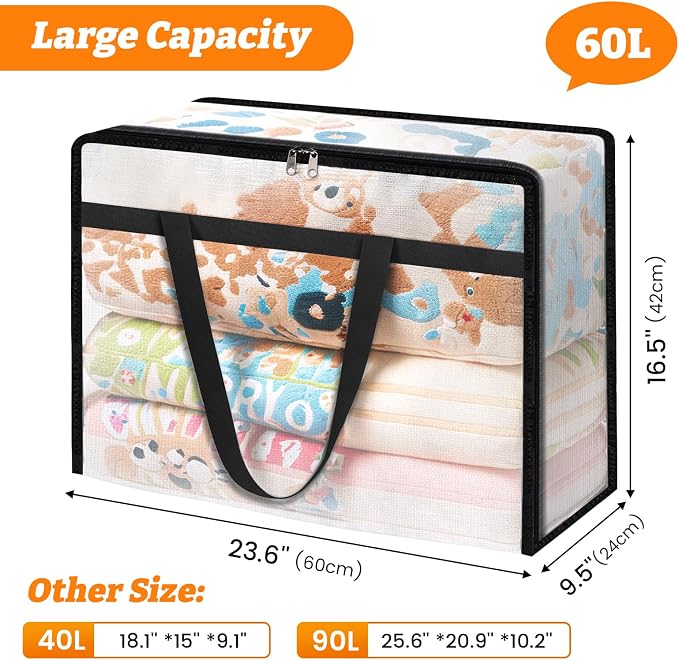 BlissTotes 6 Pack Clear Clothes Storage Bags, Moving Bags, Foldable Blanket - Image 2