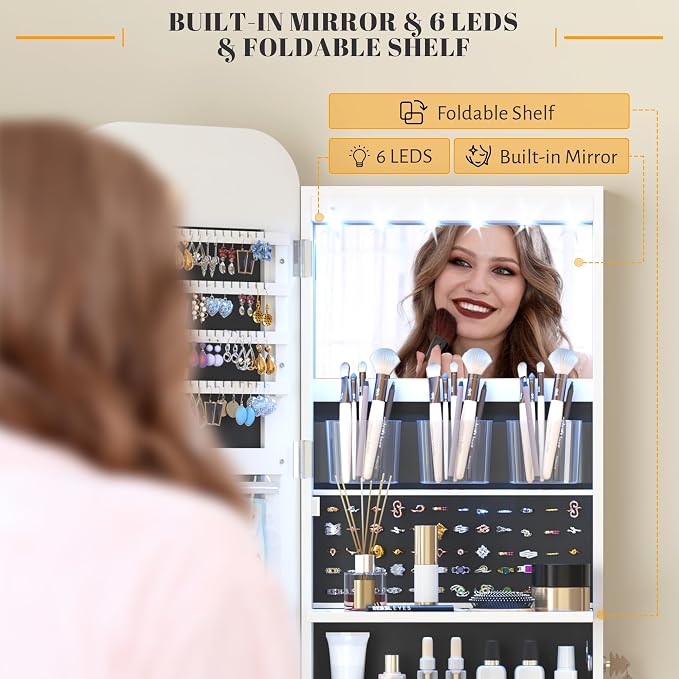 Vlsrka 47.2" LED Mirror Jewelry Cabinet, Wall/Door Mounted Full Length Mirror - Image 4