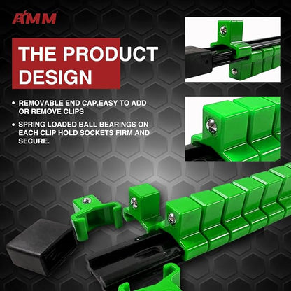 AMM 9-Piece Socket Organizer, 1/2 inch, 3/8 inch and 1/4 inch Drive ABS - Image 3